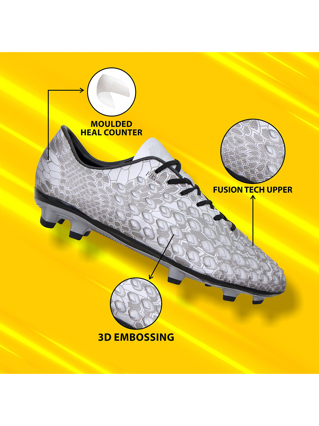 Nivia Men Silver & Black Reptile Football Shoes (1)