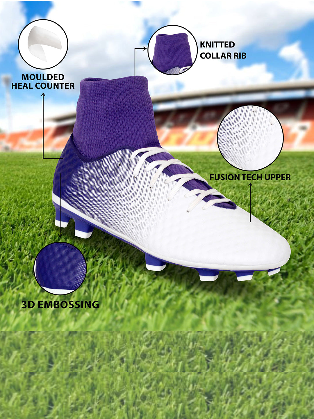 Nivia Men White and Purple Oslar Blade 2.0 Football Shoes (4)
