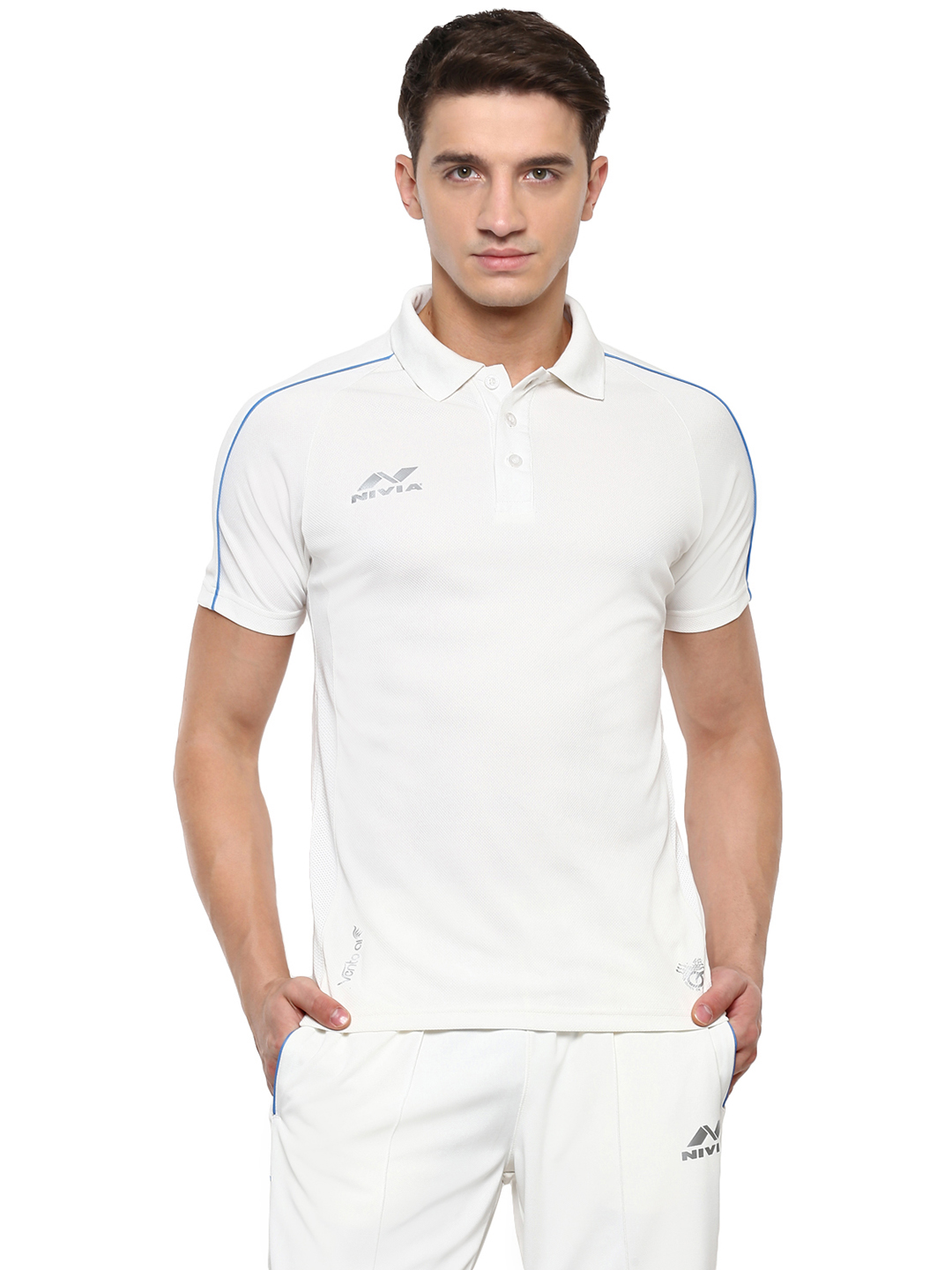 Nivia Nivia Eden Cricket Jersey Only (Hals Sleeves) - OFF WHITE/SKY BLUE (1)