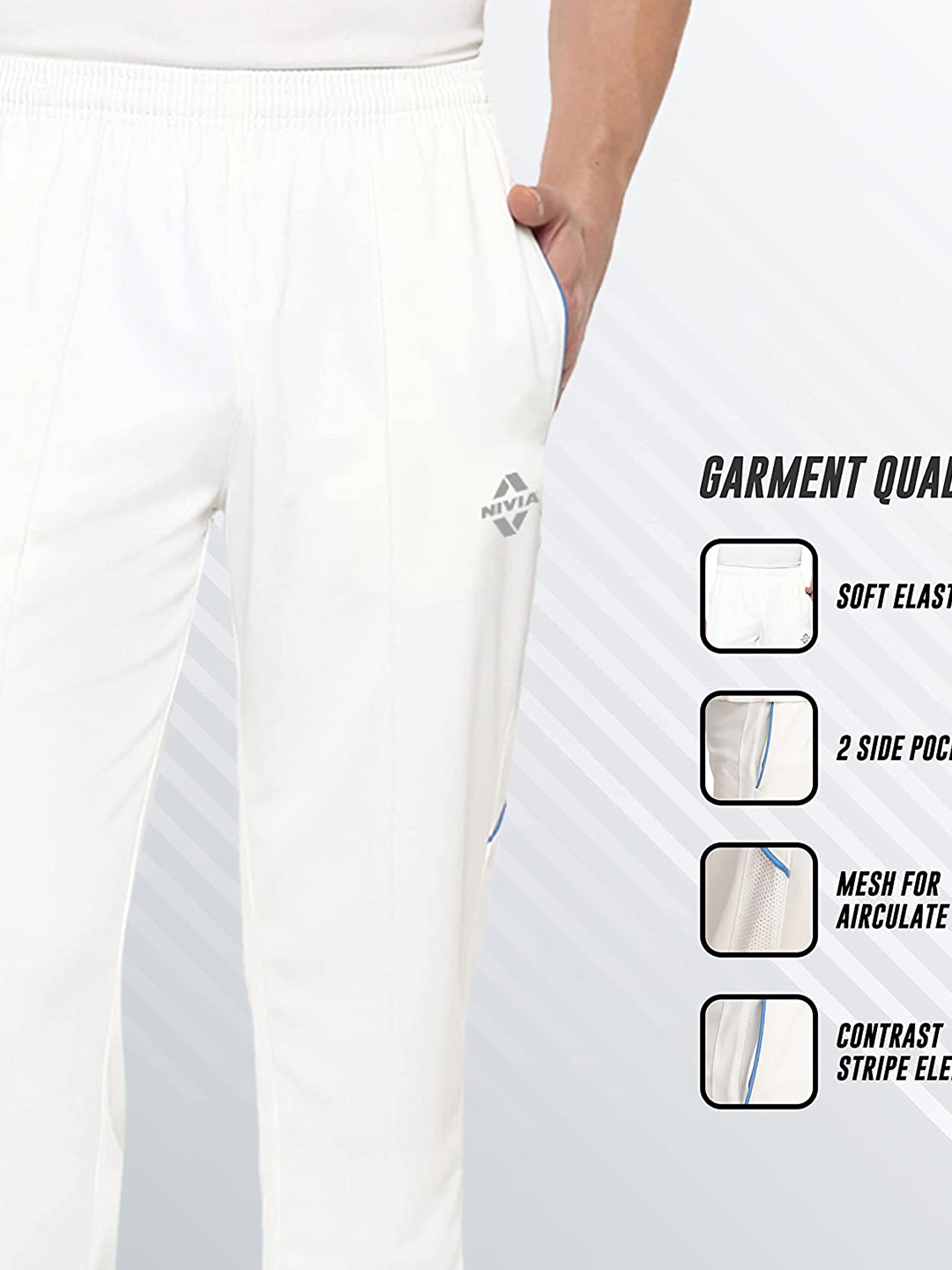 Nivia Nivia Eden Cricket Pant Only - OFF WHITE/SKY BLUE (3)