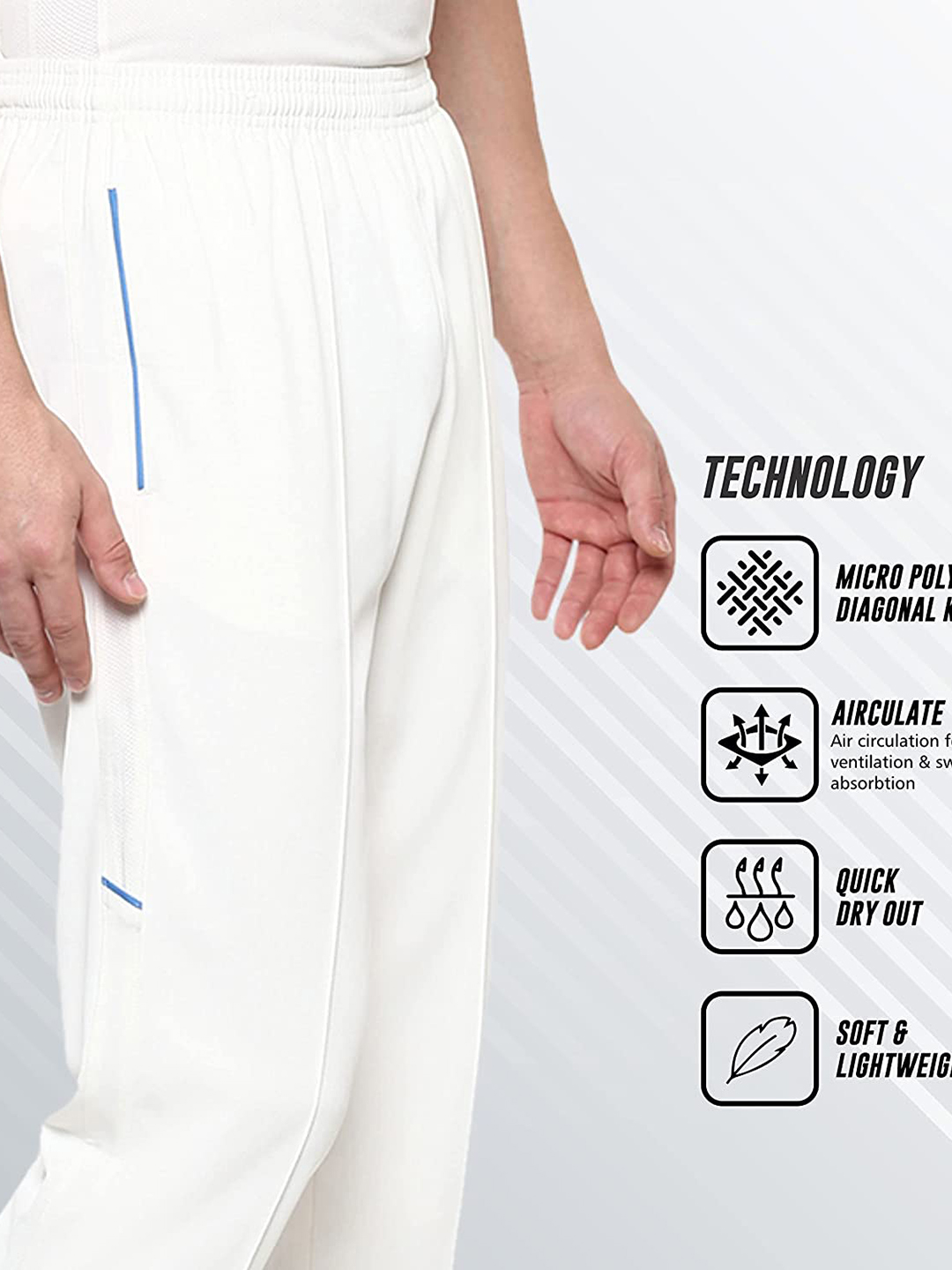 Nivia Nivia Eden Cricket Pant Only - OFF WHITE/SKY BLUE (4)