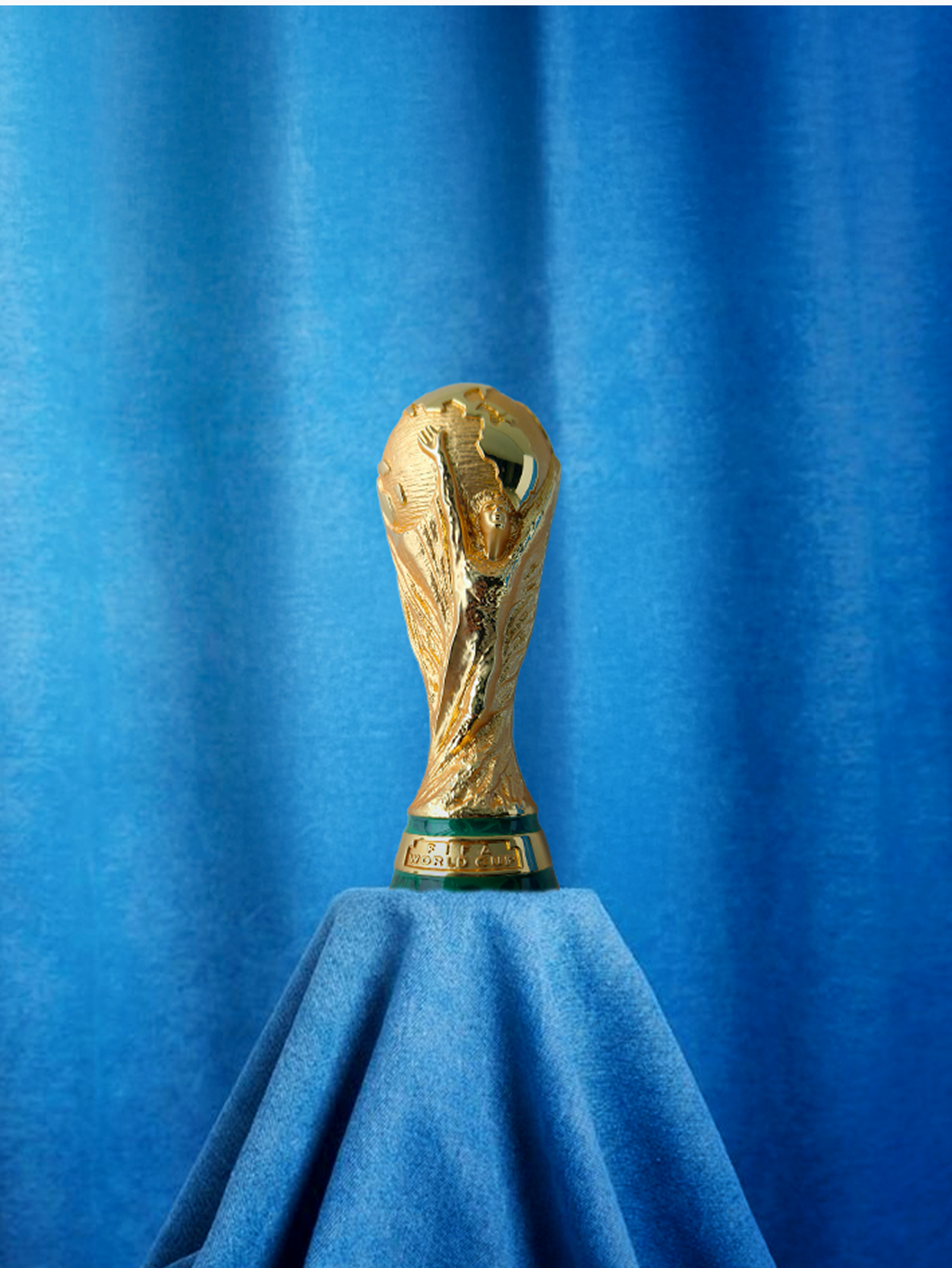 Official 2022 FIFA World Cup Replica Trophy on Pedestal