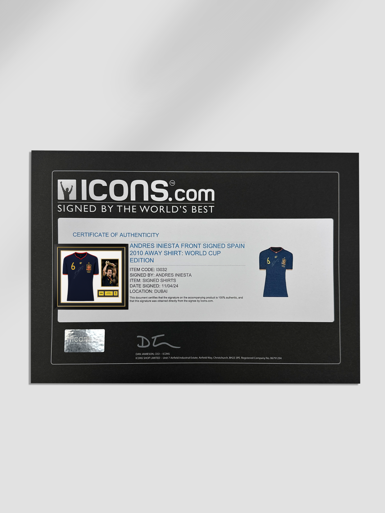 Andres Iniesta Front Signed Spain 2010 Away Shirt: World Cup Edition (6)