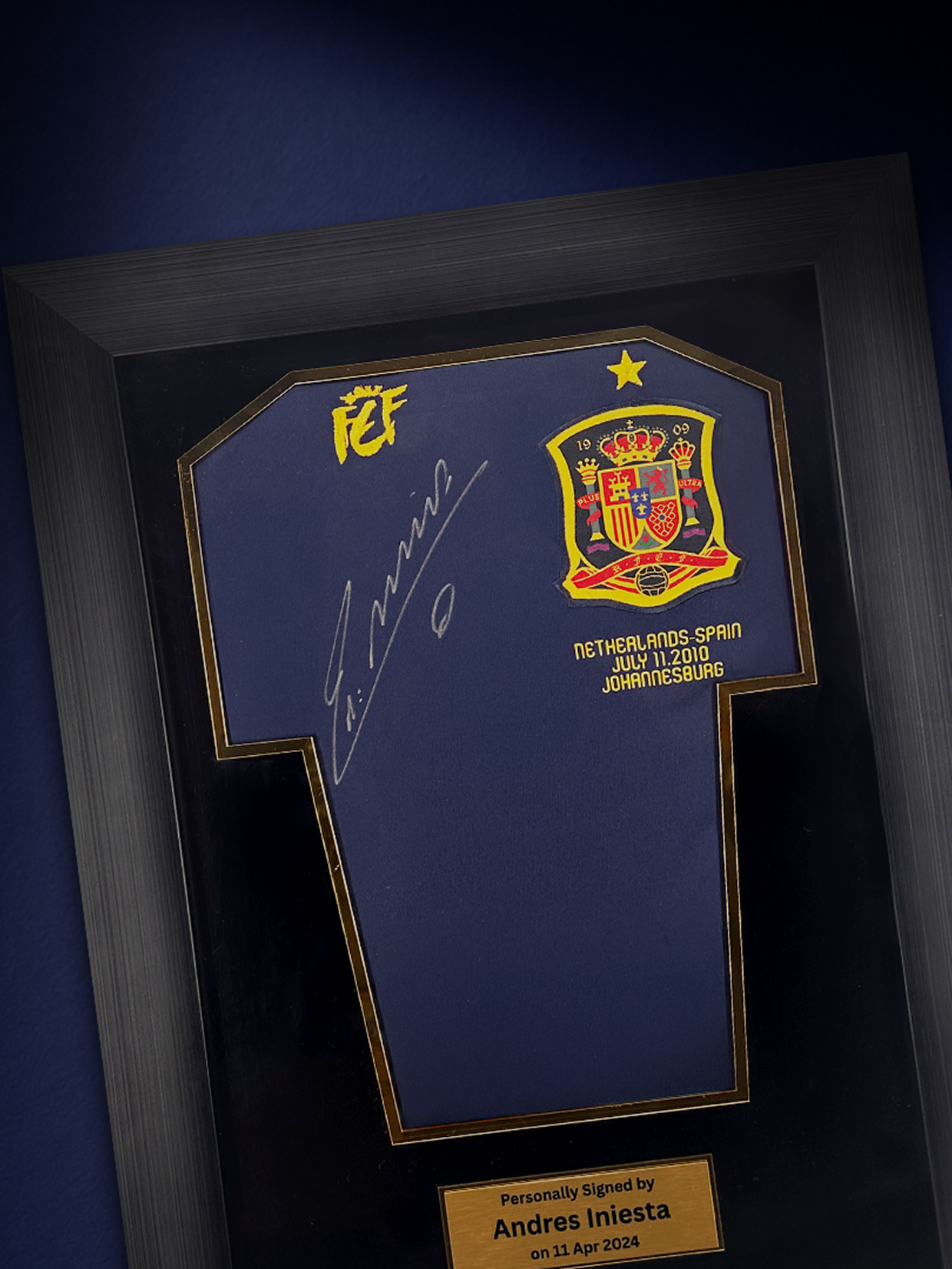 Andres Iniesta Front Signed Spain 2010 Away Shirt: World Cup Edition In Deluxe Packaging