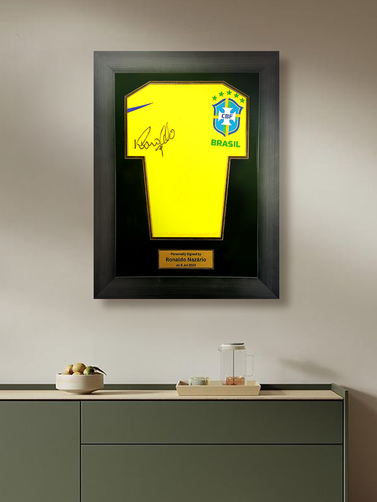 Ronaldo Luis Nazario de Lima Front Signed Modern Brazil Home Shirt (4)