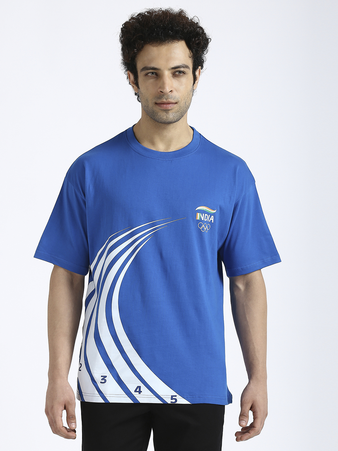 Buy Men Royal Blue Printed Oversized Round Neck Cotton T-shirts From ...