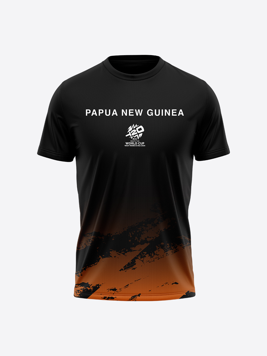 Papua New Guinea ICC Men's T20 WC-24 Black Logo Printed Half Sleeves Round Neck Polyester T-Shirt (1)