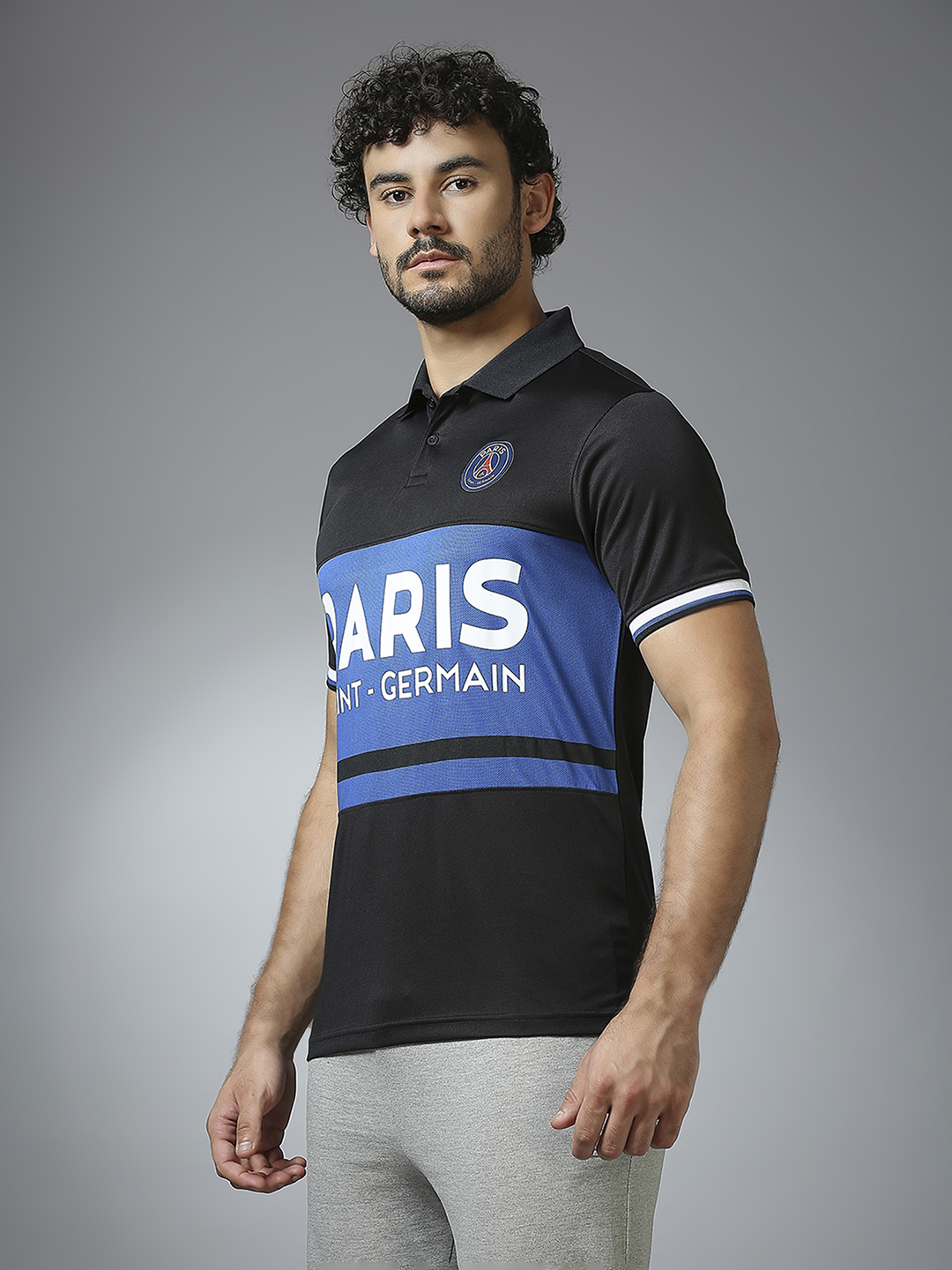 Paris Saint-Germain Men Black Half Sleeves Polo Collar Cut & Sew T-Shirt (2)
