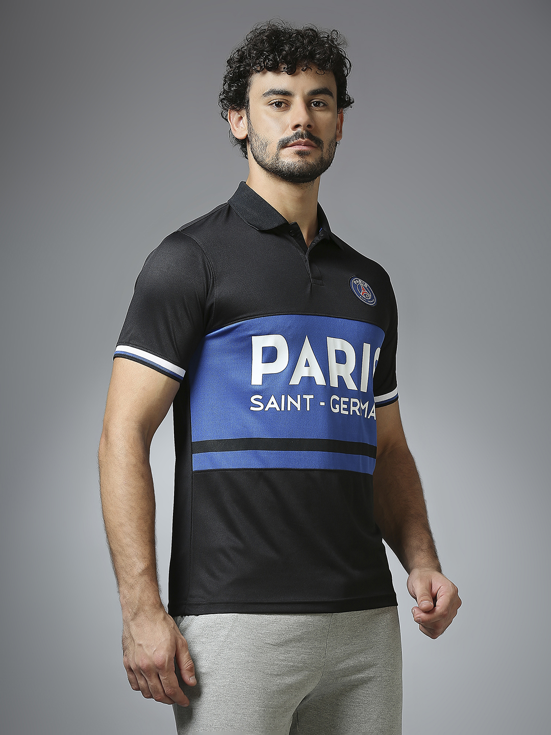 Paris Saint-Germain Men Black Half Sleeves Polo Collar Cut & Sew T-Shirt (3)