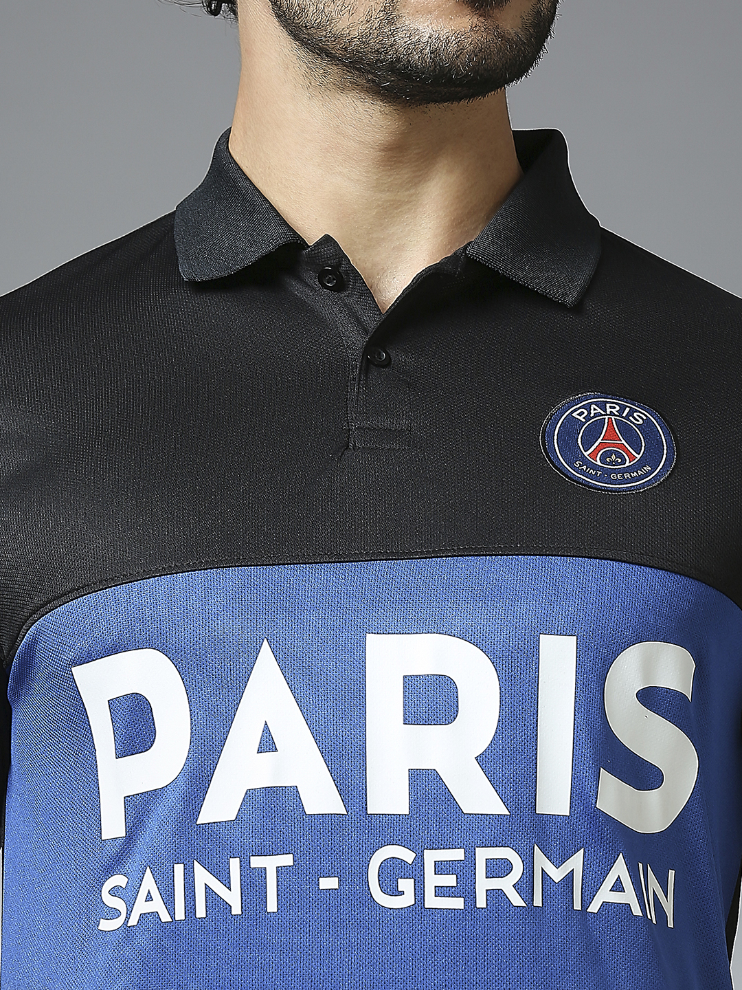 Paris Saint-Germain Men Black Half Sleeves Polo Collar Cut & Sew T-Shirt (5)