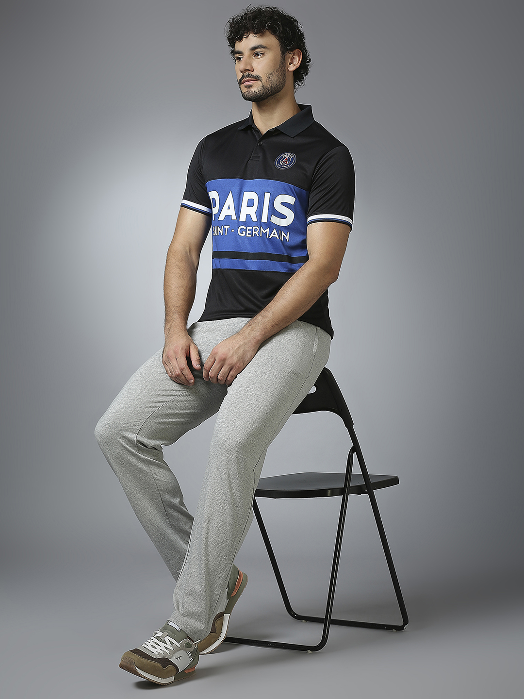 Paris Saint-Germain Men Black Half Sleeves Polo Collar Cut & Sew T-Shirt (7)
