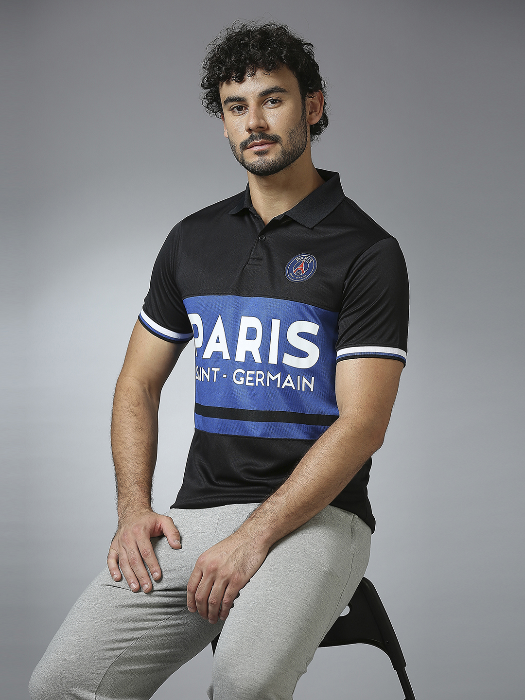 Paris Saint-Germain Men Black Half Sleeves Polo Collar Cut & Sew T-Shirt (8)