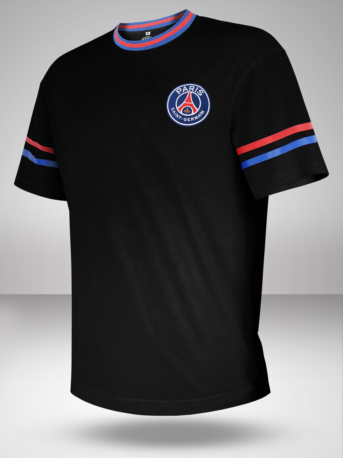 Men Black Half Sleeves Round Neck Oversized Classic Crest T-Shirts
