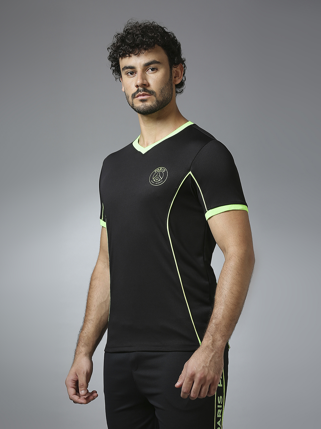 Paris Saint-Germain Men Black Half Sleeves V-Neck Sports Core T-Shirts (2)