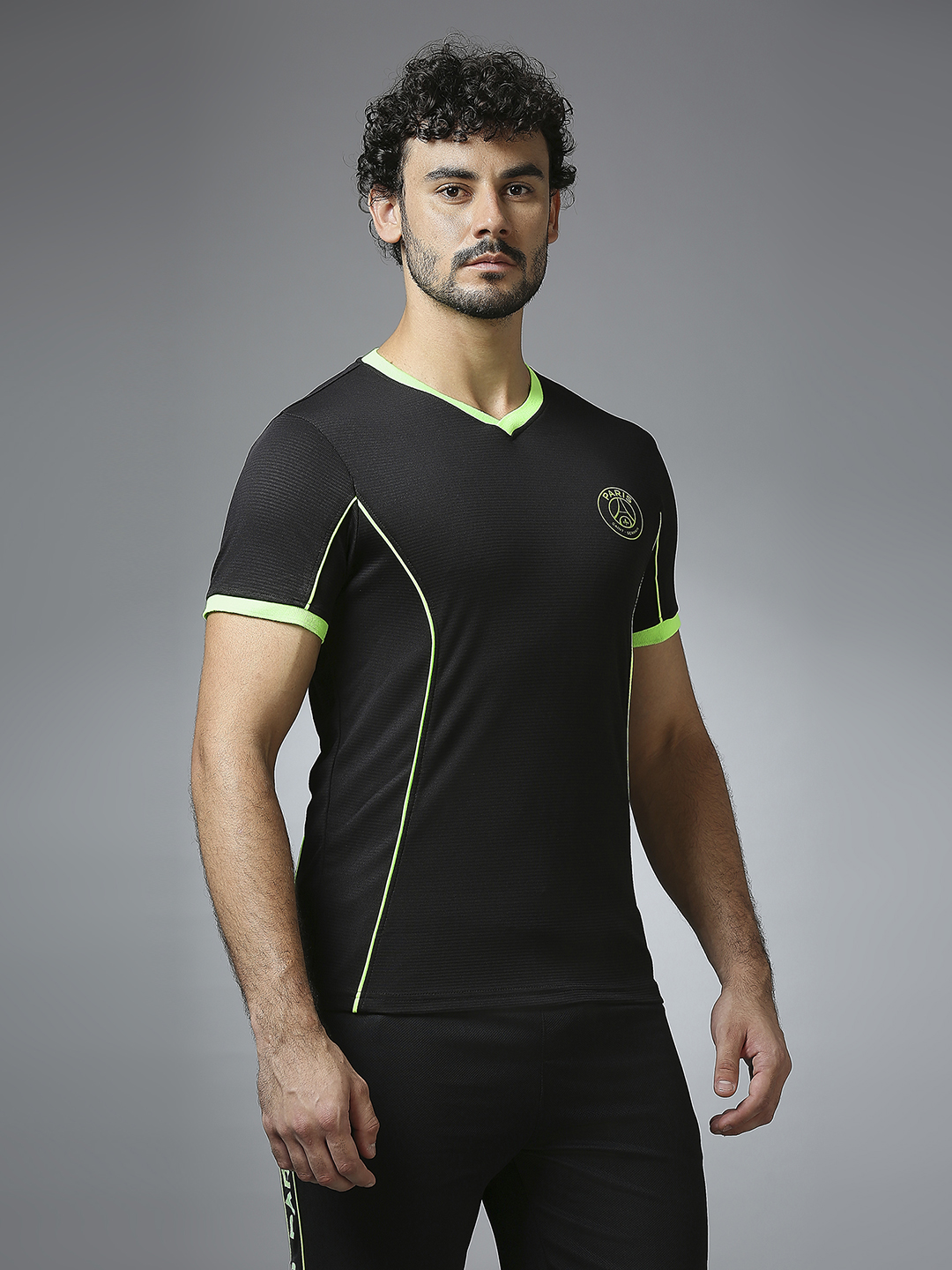 Paris Saint-Germain Men Black Half Sleeves V-Neck Sports Core T-Shirts (3)