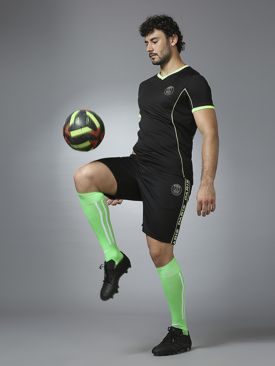 Paris Saint-Germain Men Black Half Sleeves V-Neck Sports Core T-Shirts (5)