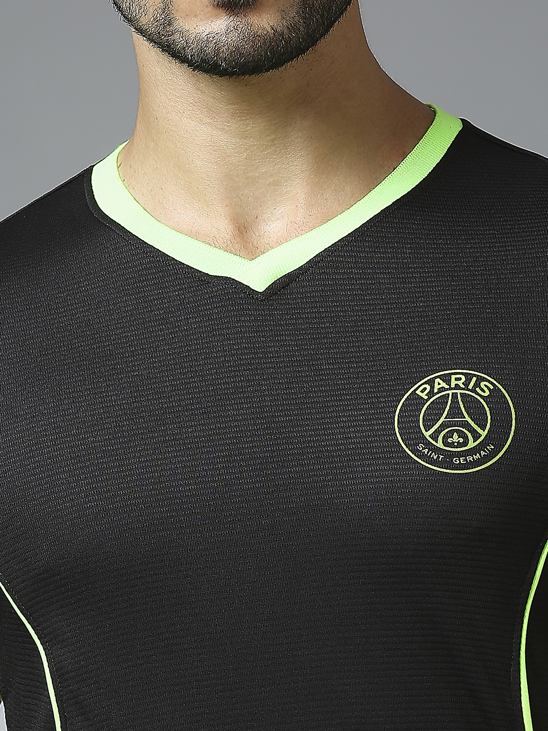 Paris Saint-Germain Men Black Half Sleeves V-Neck Sports Core T-Shirts (6)