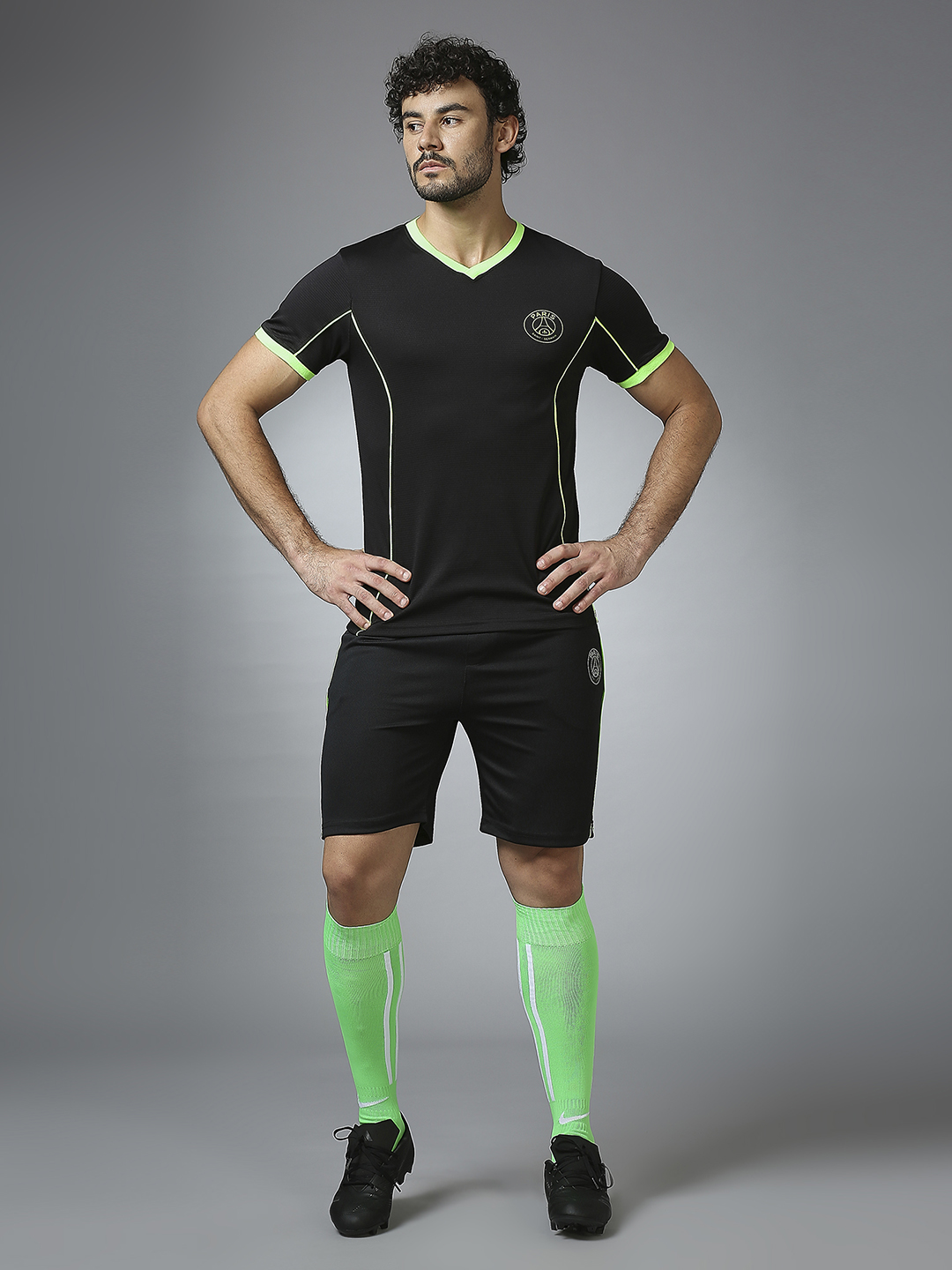 Paris Saint-Germain Men Black Half Sleeves V-Neck Sports Core T-Shirts (7)