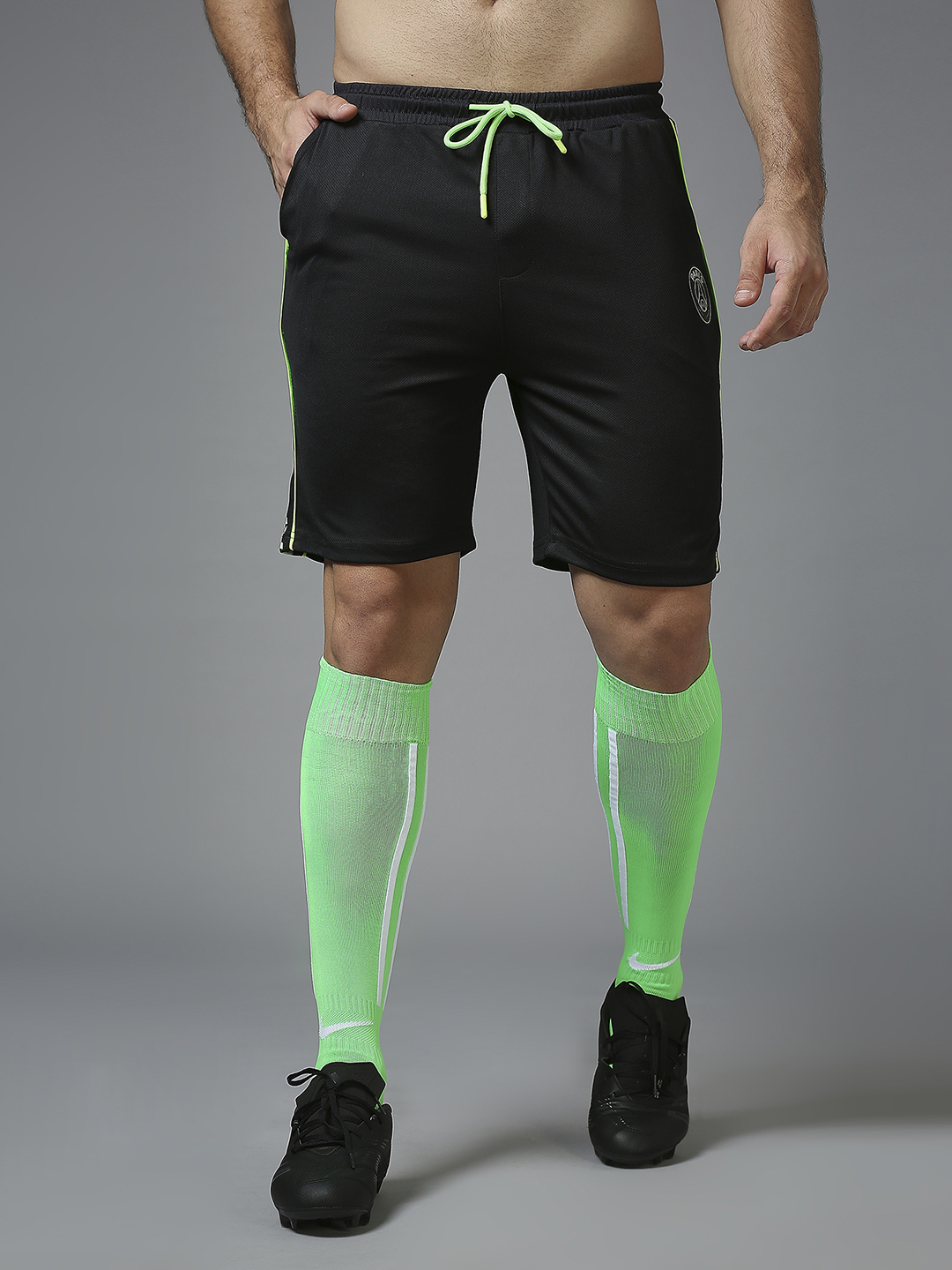 Paris Saint-Germain Men Black Printed Regular Fit Polyester Athleisure Shorts (1)