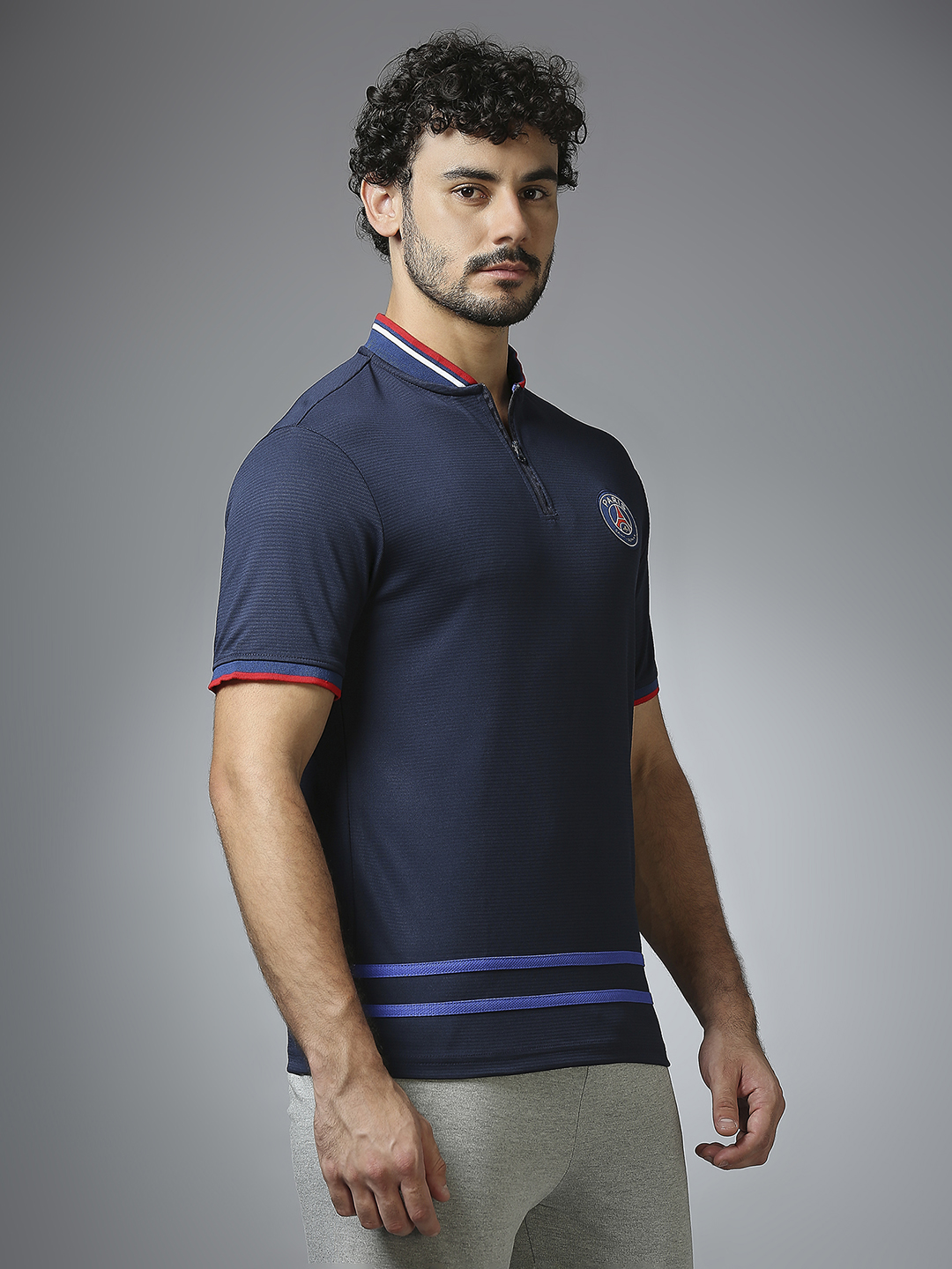 Paris Saint-Germain Men Navy Blue Half Sleeves Round Neck Bomber Henley T-Shirts (3)