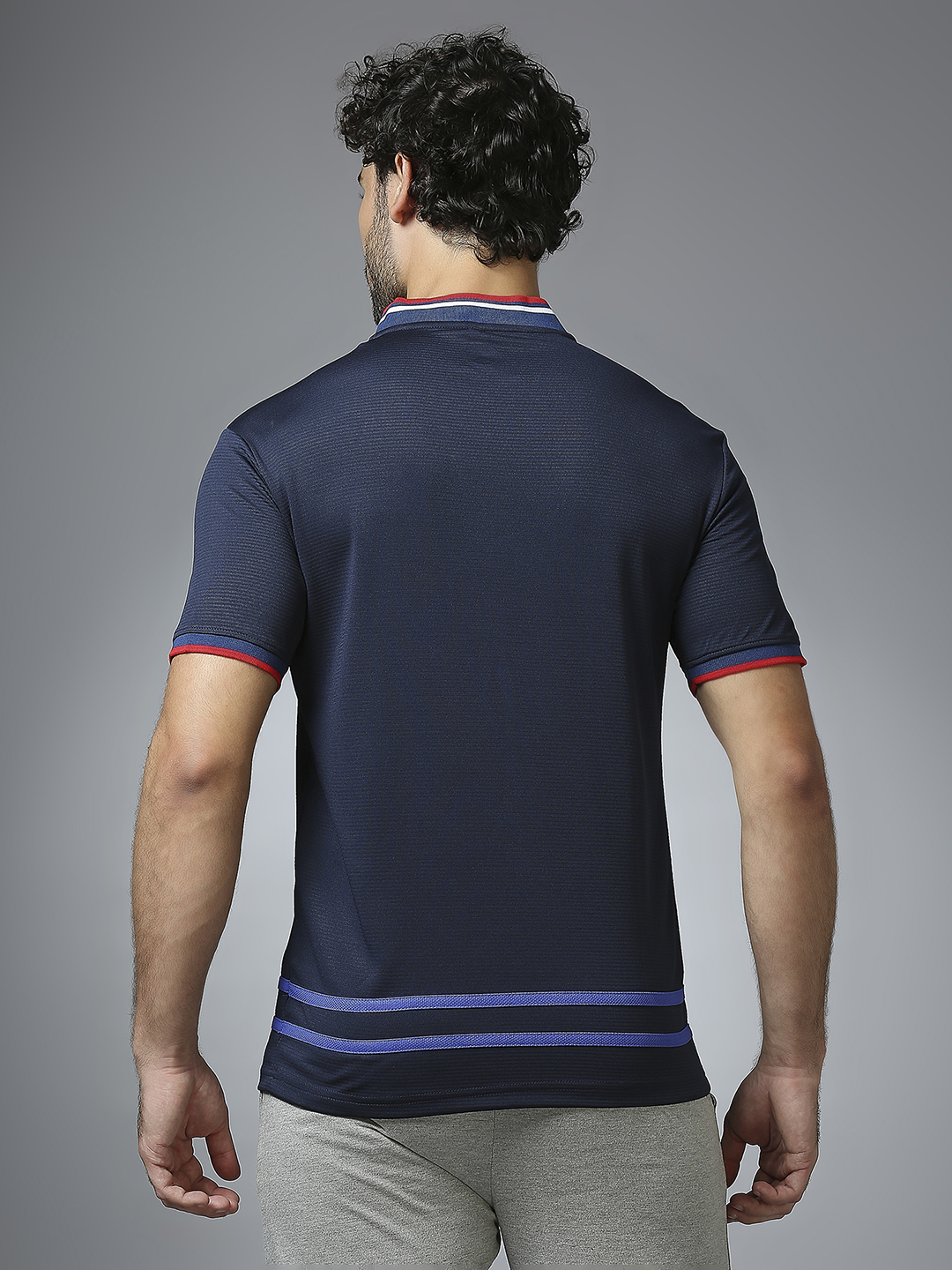 Paris Saint-Germain Men Navy Blue Half Sleeves Round Neck Bomber Henley T-Shirts (4)
