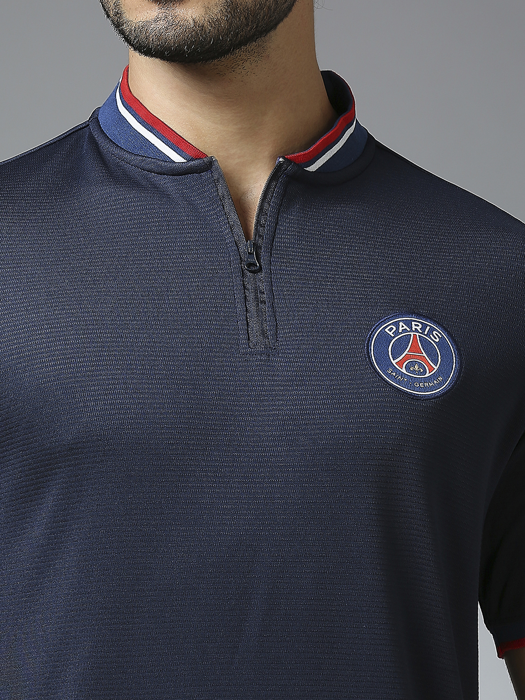 Paris Saint-Germain Men Navy Blue Half Sleeves Round Neck Bomber Henley T-Shirts (5)