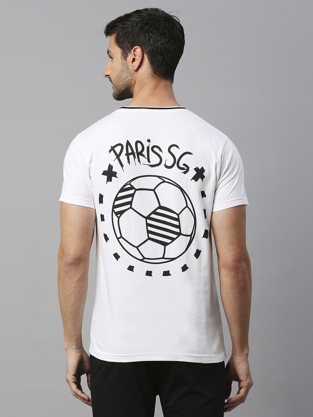 Paris Saint-Germain Men White and Black Typography Printed Round Neck Cotton T-Shirt (2)
