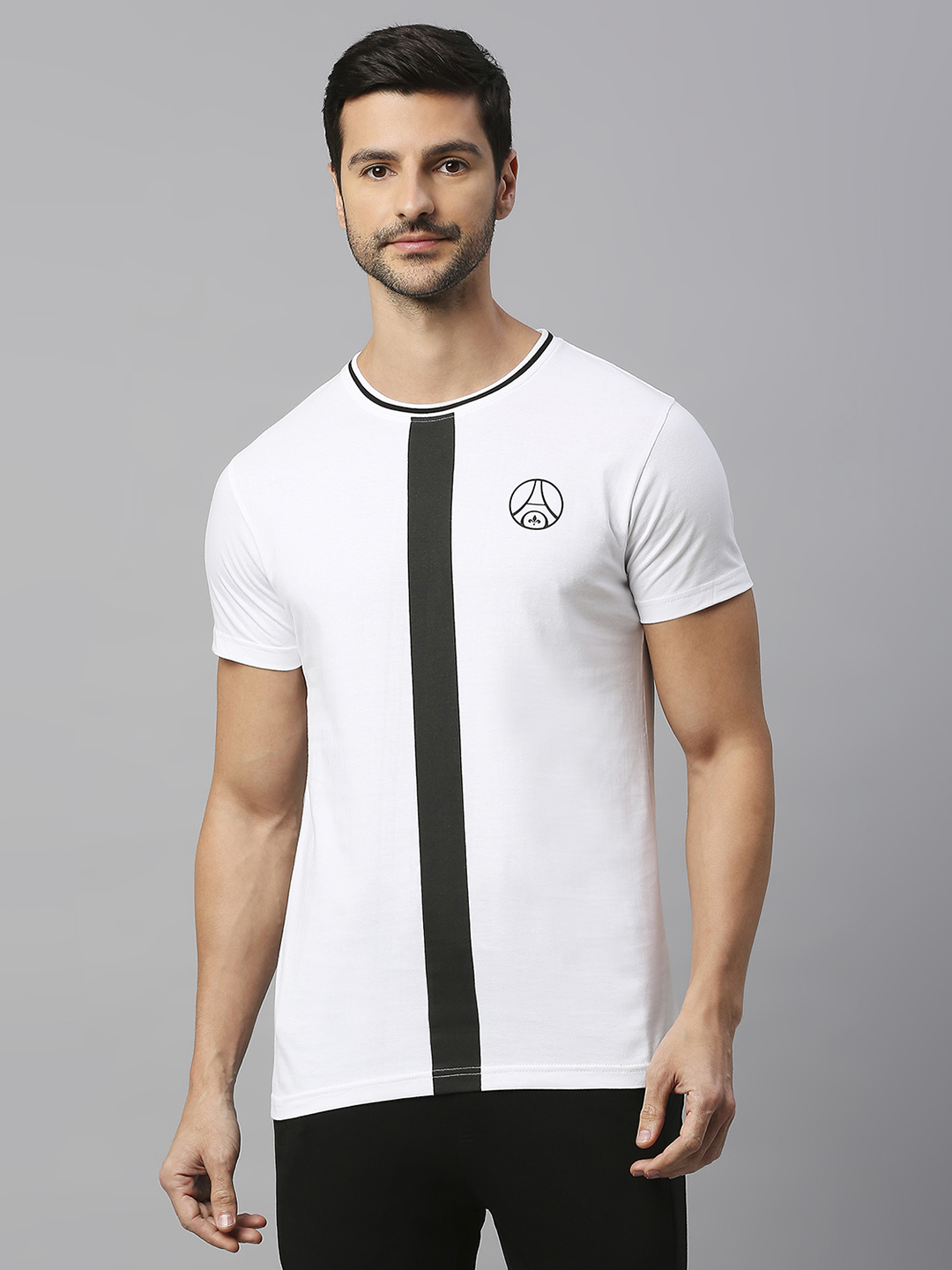 Men White and Black Typography Printed Round Neck Cotton T-Shirt