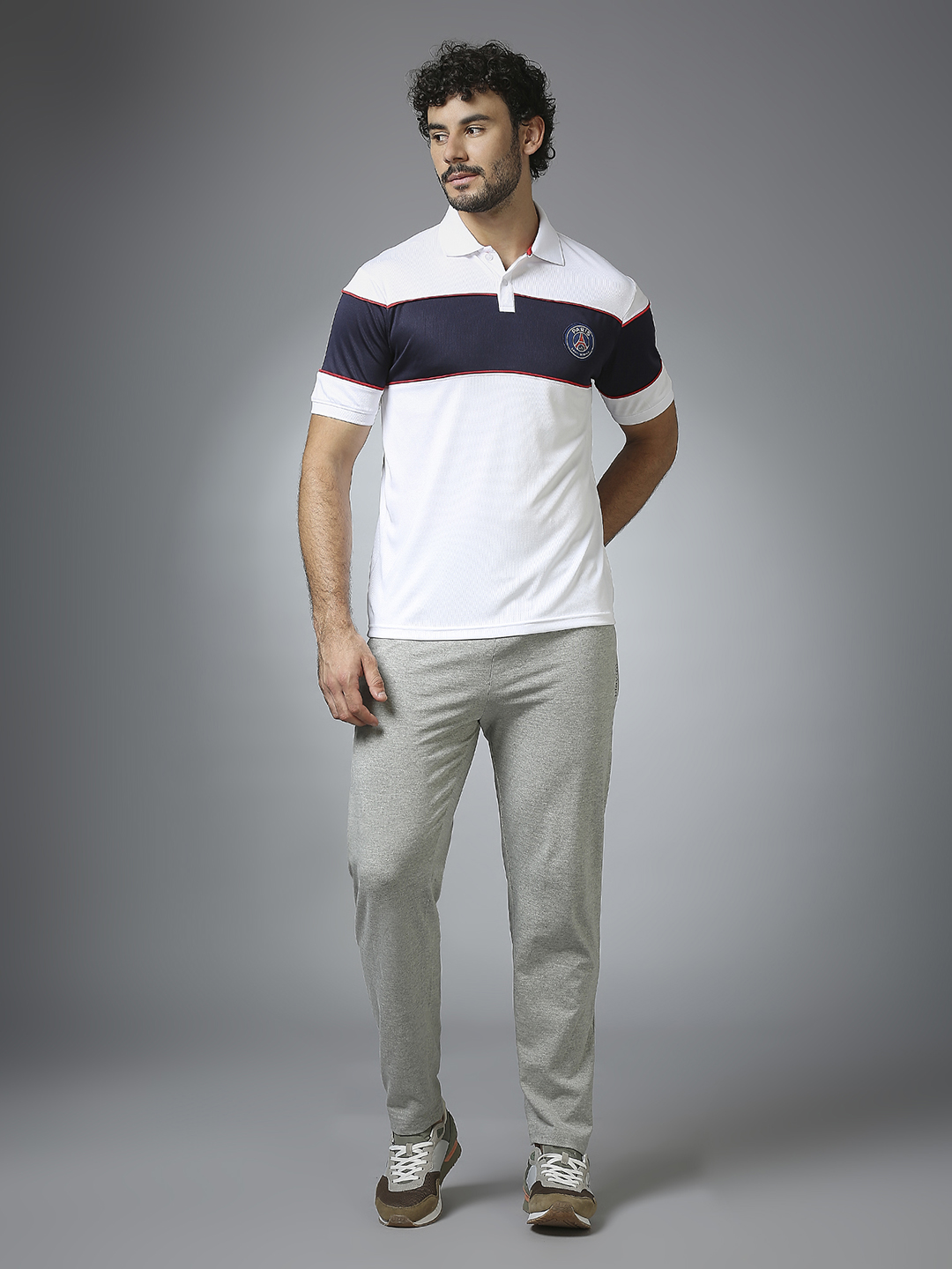 Paris Saint-Germain Men White and Navy Blue Half Sleeves Polo Collar Cut and Sew Crest T-Shirts (6)