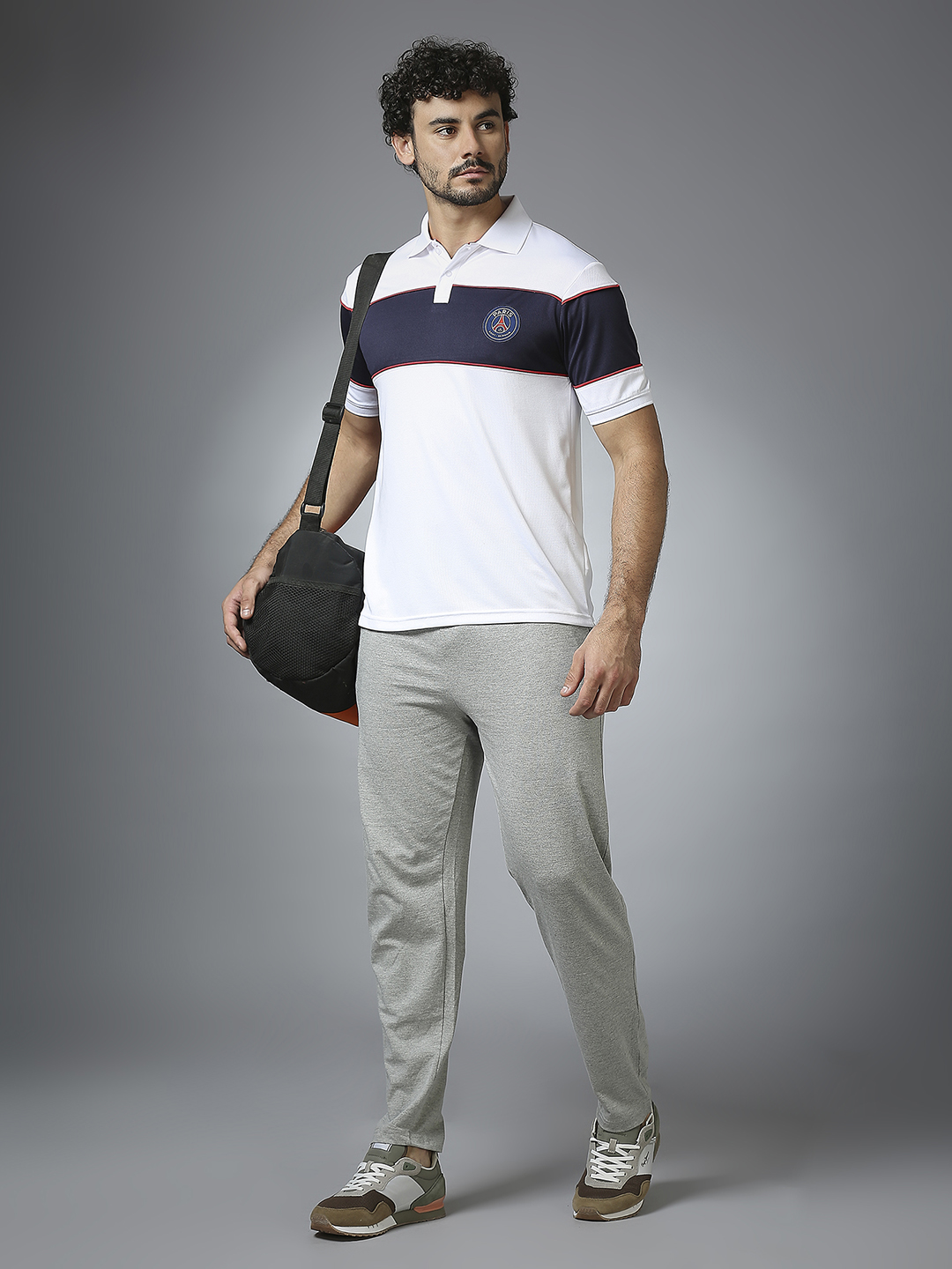 Paris Saint-Germain Men White and Navy Blue Half Sleeves Polo Collar Cut and Sew Crest T-Shirts (7)