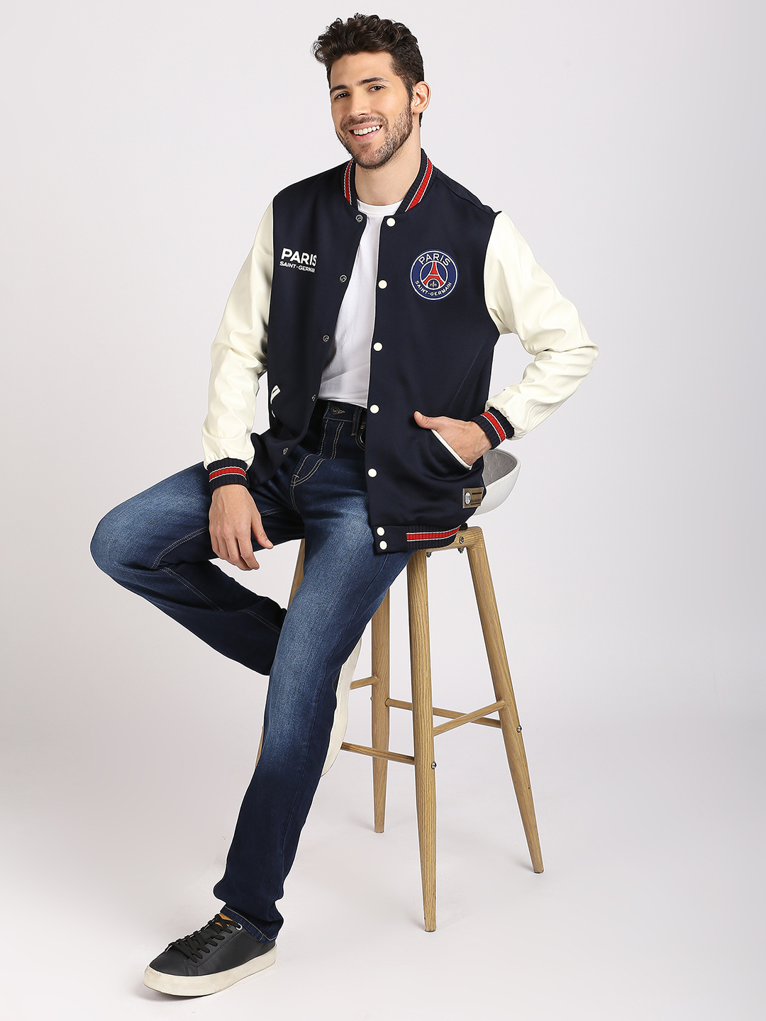 Paris Saint-Germain Paris Saint-Germain: Letterman Jacket - Navy (7)
