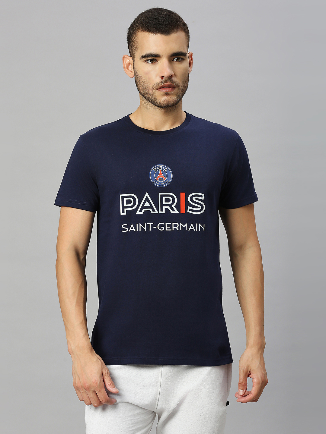 Paris Saint-Germain PSG-23/24: Men Navy Blue Printed Round Neck Cotton T-Shirt (1)