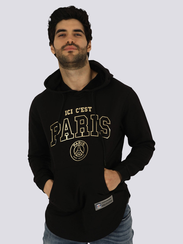 Men Black Printed Gold Foil Hoodie