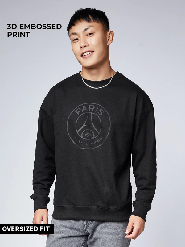 Paris Saint-Germain Men Black Sports Printed Men Oversized Sweatshirts (1)