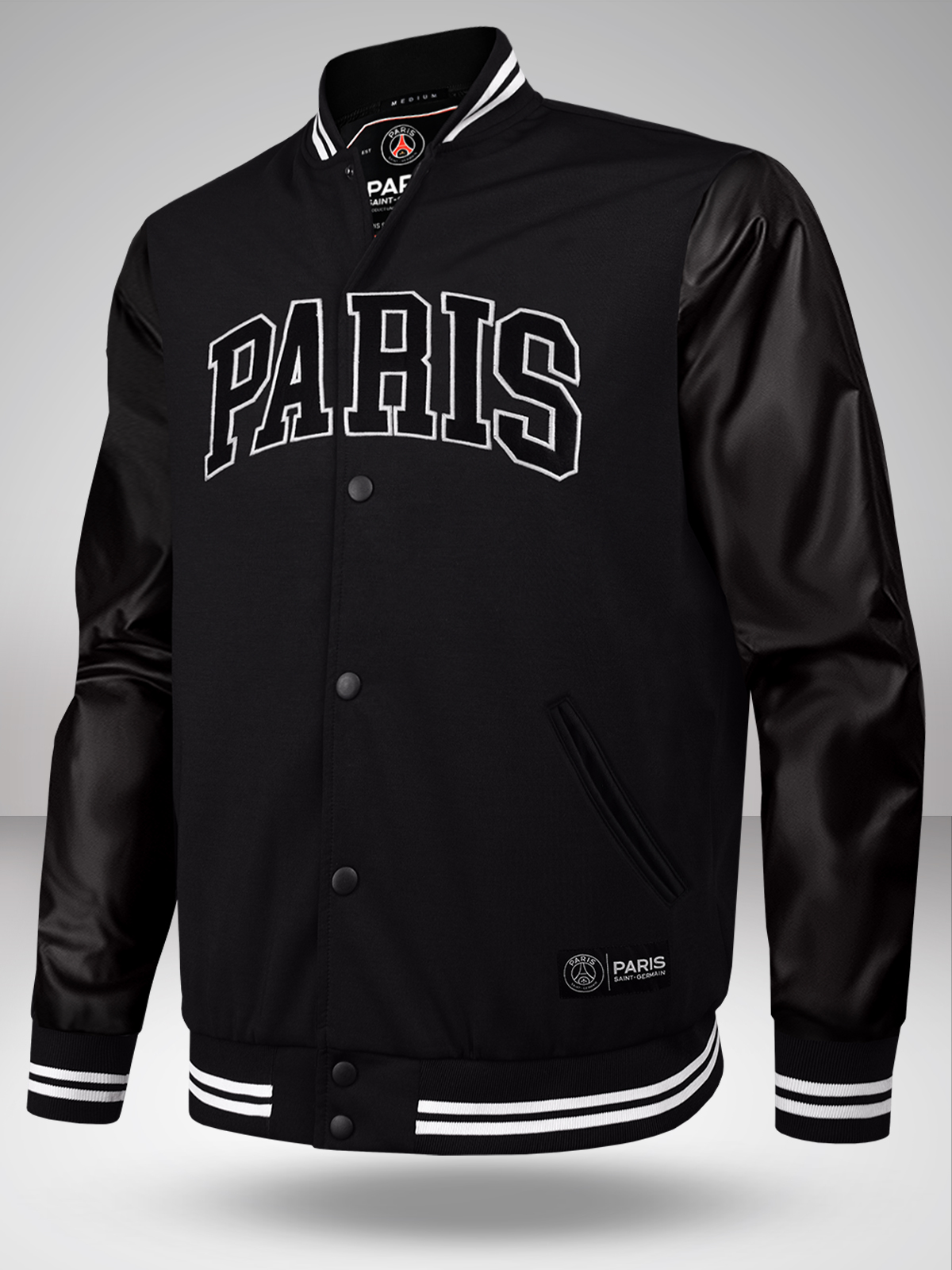 Men Black Typography Printed Full Sleeves Mandrin Collar Polyester Fleece Jacket
