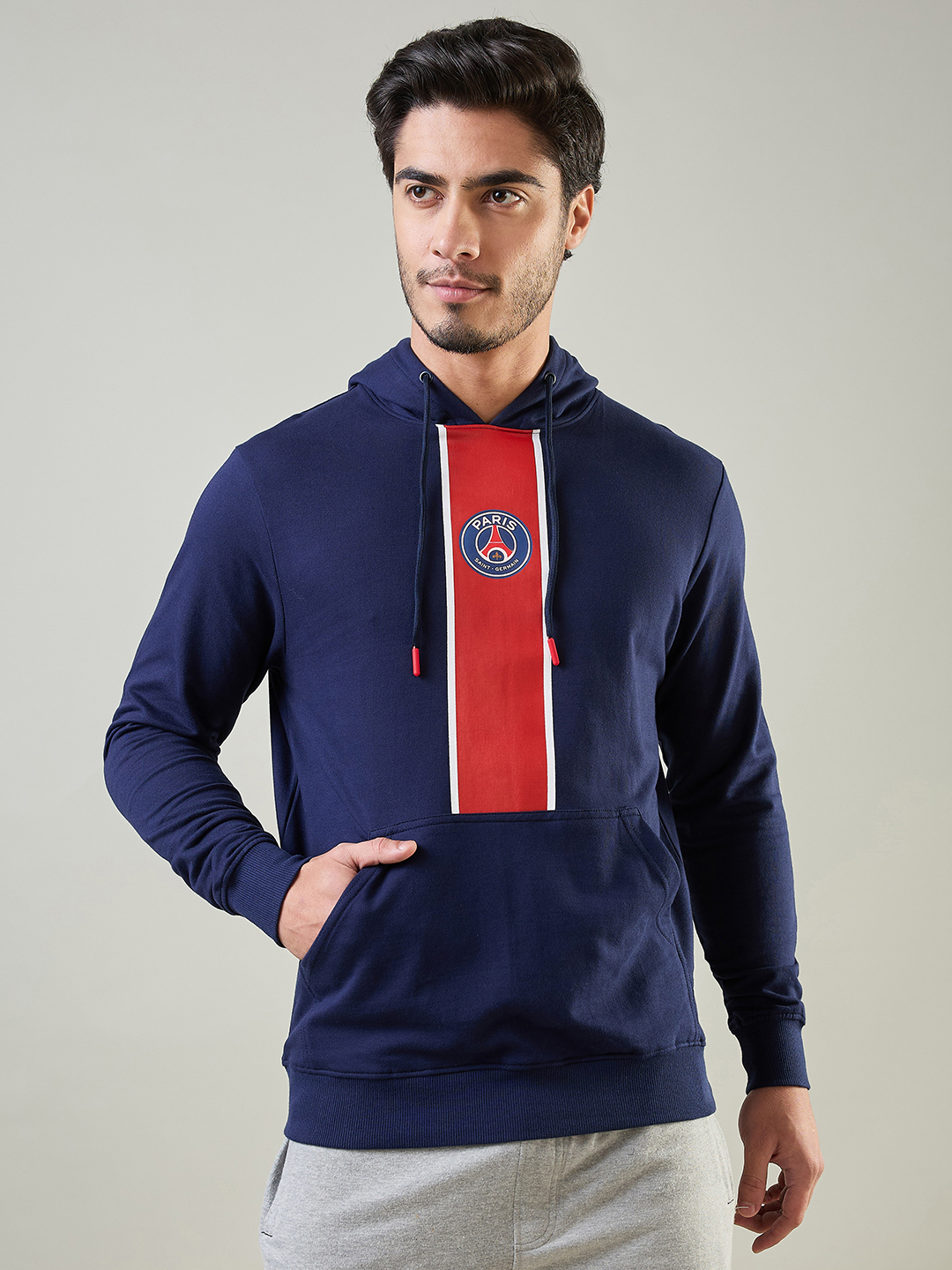 Paris Saint-Germain Men Blue and Red Printed Full Sleeves Pullover Cotton Sweatshirts