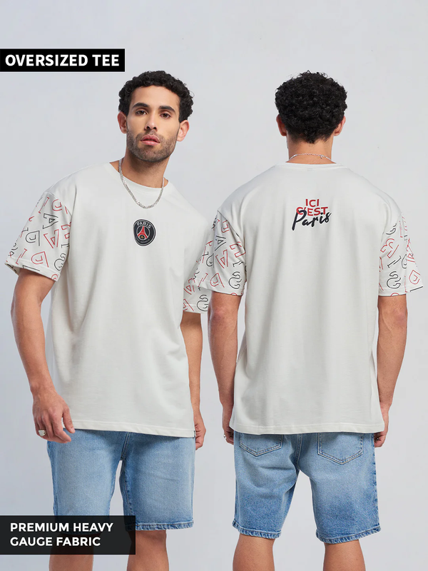 Paris Saint-Germain Men Cream Sports Printed Oversized T-Shirts (1)