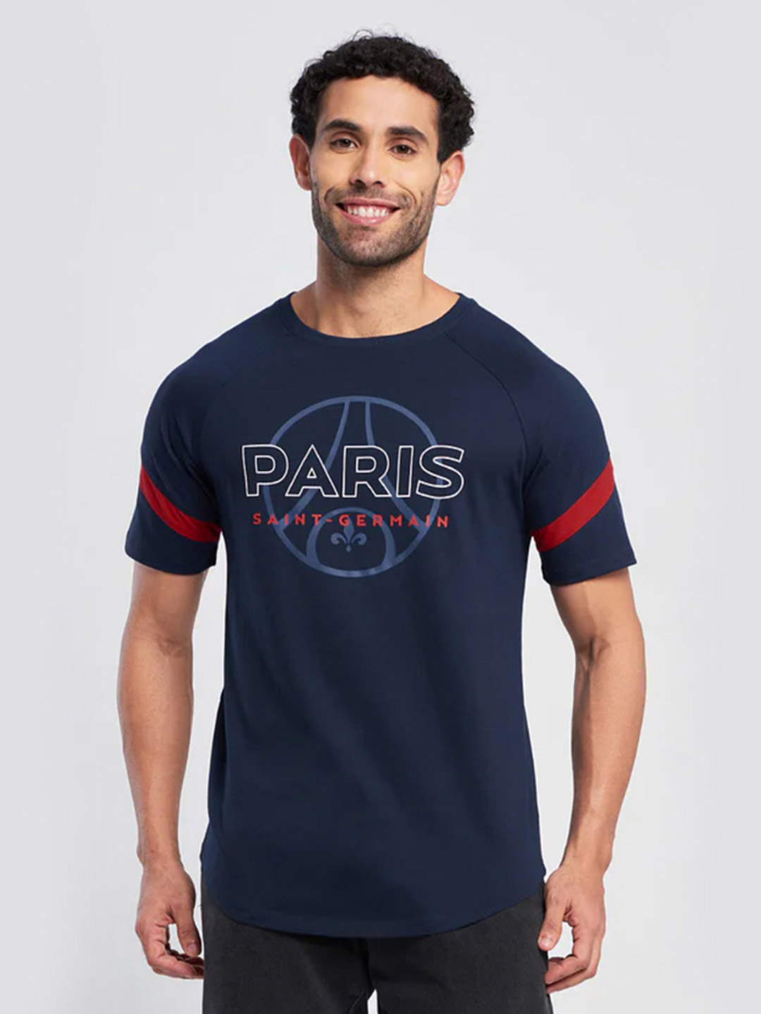Men Dark Blue Printed Round Neck T-Shirts