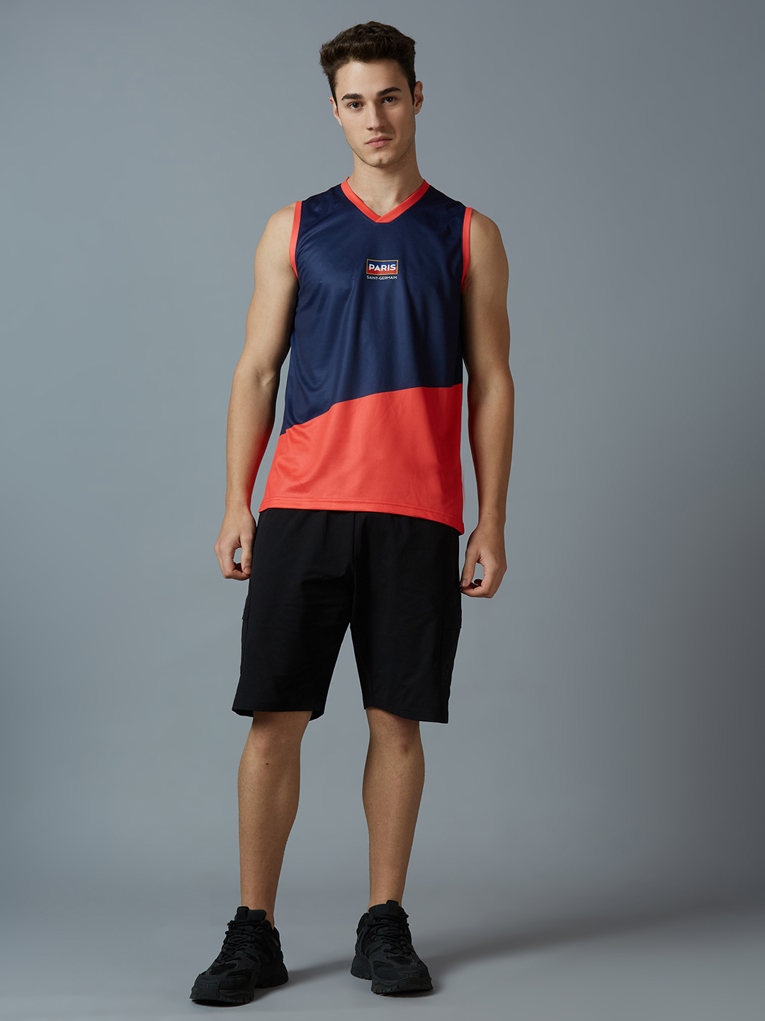 Paris Saint-Germain Men Navy Blue and Red Printed Colorblocked V-Neck Polyester Vest (6)