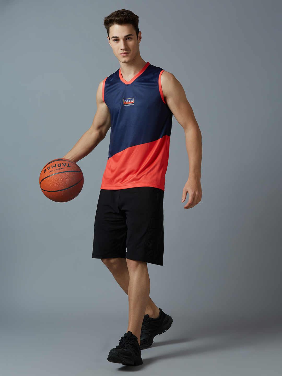 Paris Saint-Germain Men Navy Blue and Red Printed Colorblocked V-Neck Polyester Vest (7)