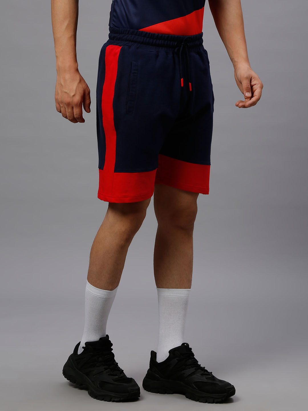 Paris Saint-Germain Men Navy Blue and Red Printed Mid-Rise Colorblocked Cotton Shorts (3)