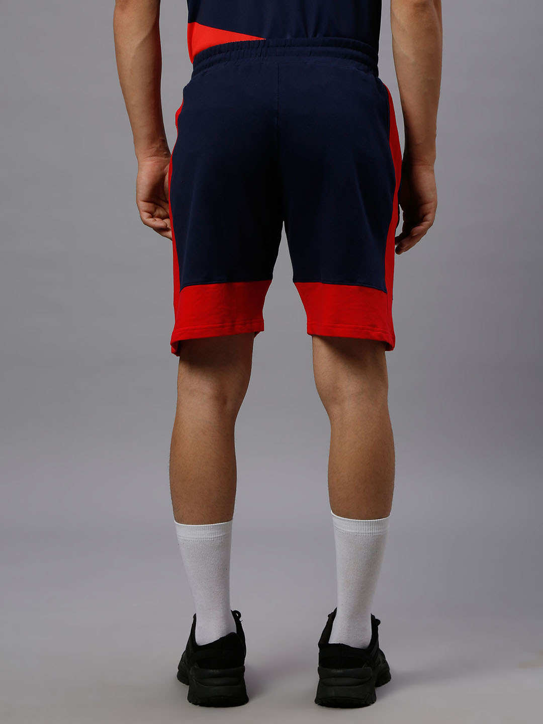Paris Saint-Germain Men Navy Blue and Red Printed Mid-Rise Colorblocked Cotton Shorts (4)