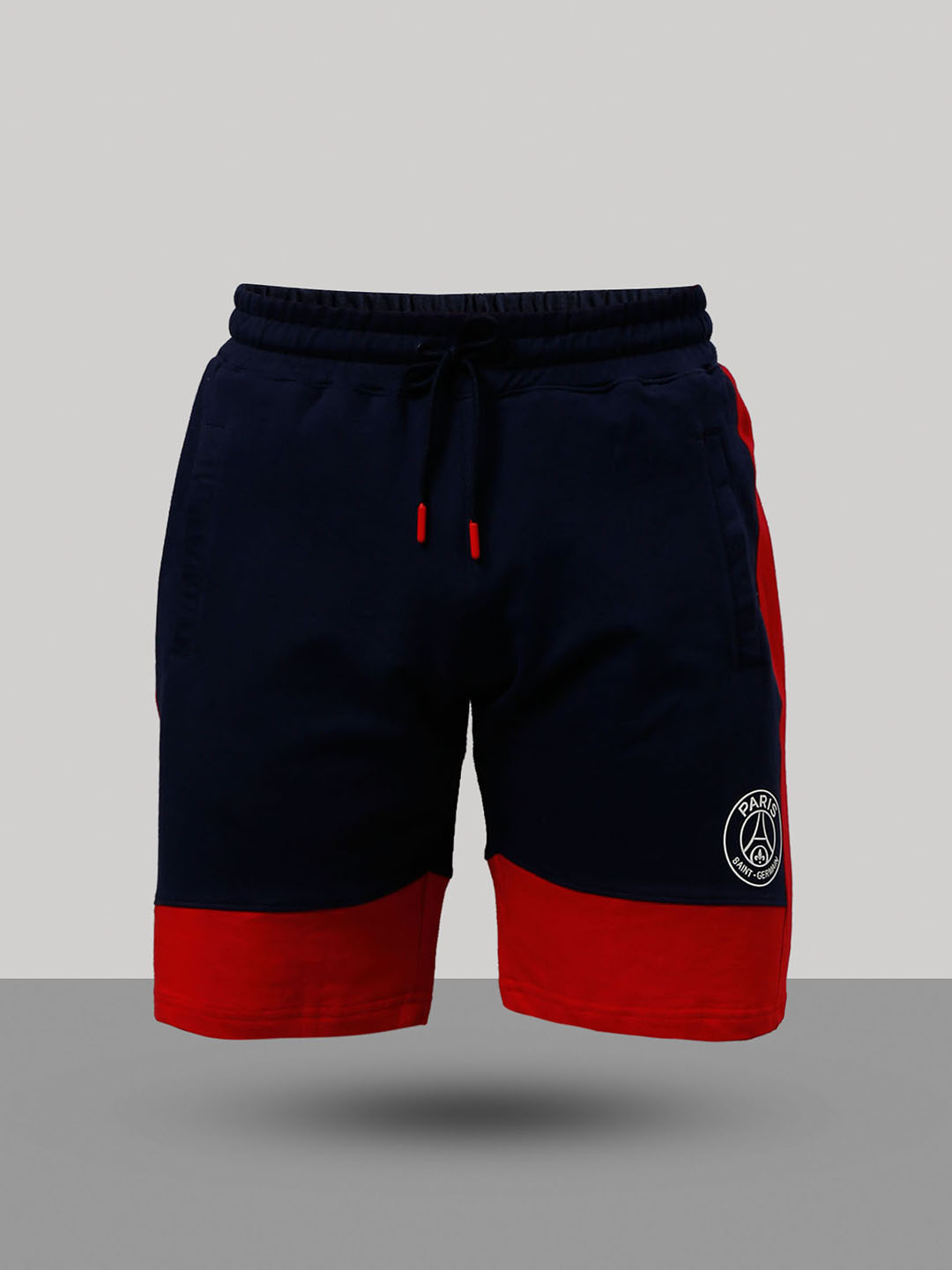 Paris Saint-Germain Men Navy Blue and Red Printed Mid-Rise Colorblocked Cotton Shorts (7)