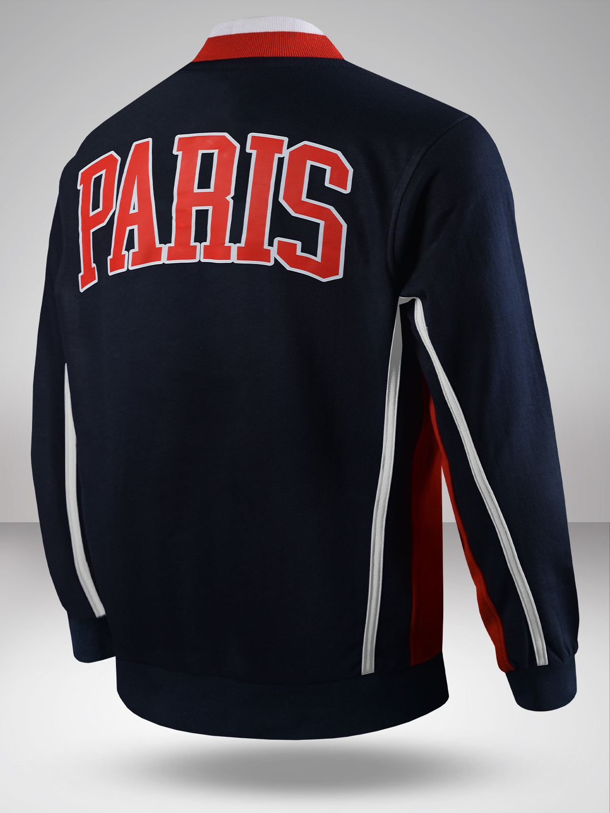 Paris Saint-Germain Men Navy Blue Logo Printed Full Sleeves Stand-Collar Outdoor Polyester Bomber Jacket (2)