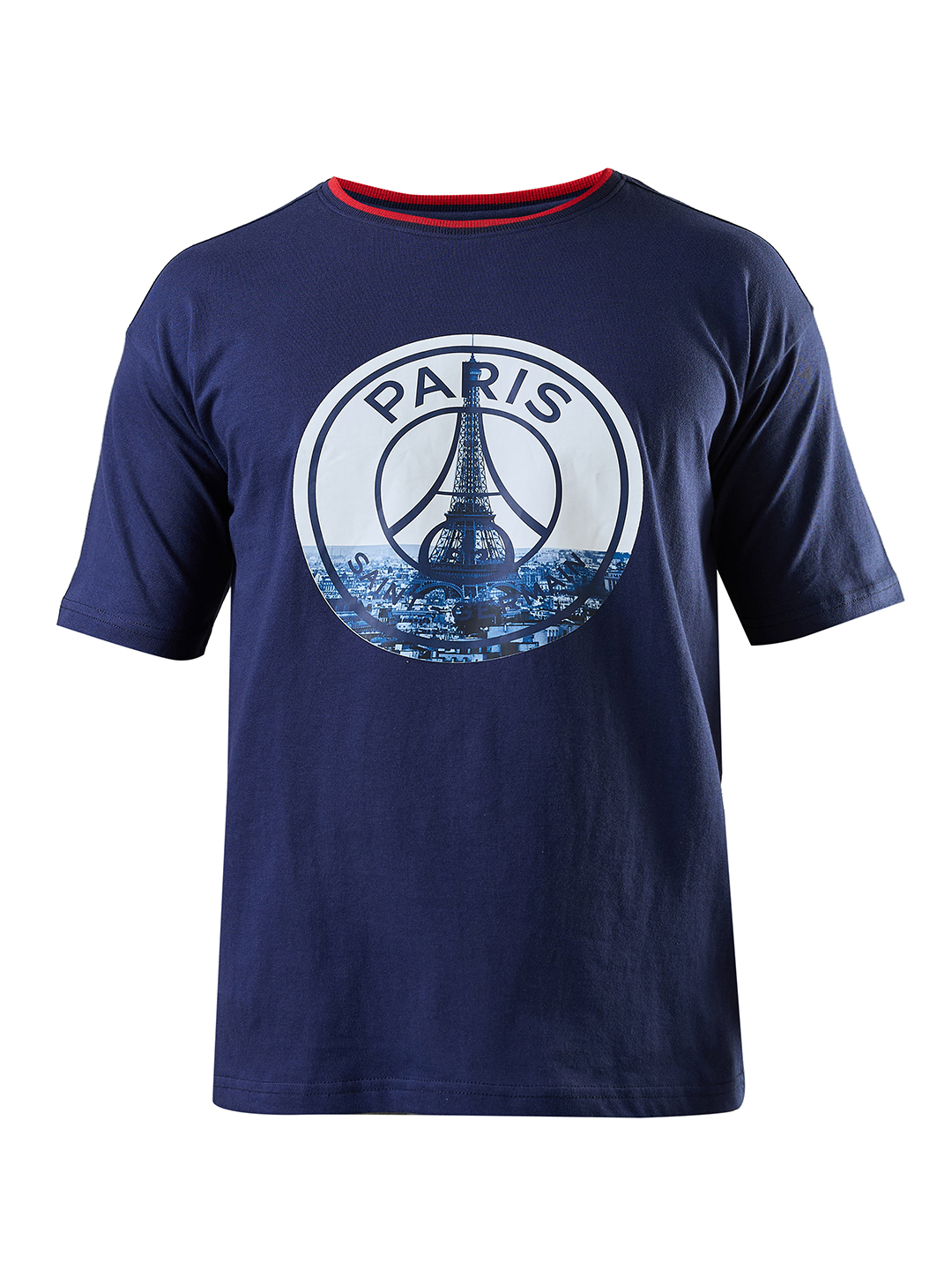 Paris Saint-Germain Men Navy Blue Logo Printed Half Sleeves Round Neck Oversized Cotton T-Shirt (8)