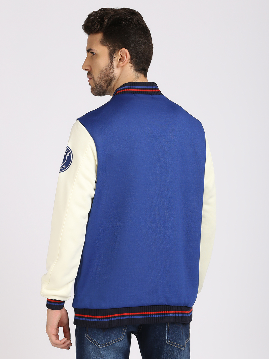 Paris Saint-Germain Men Navy Blue Printed Long Sleeves Letterman Jacket (4)