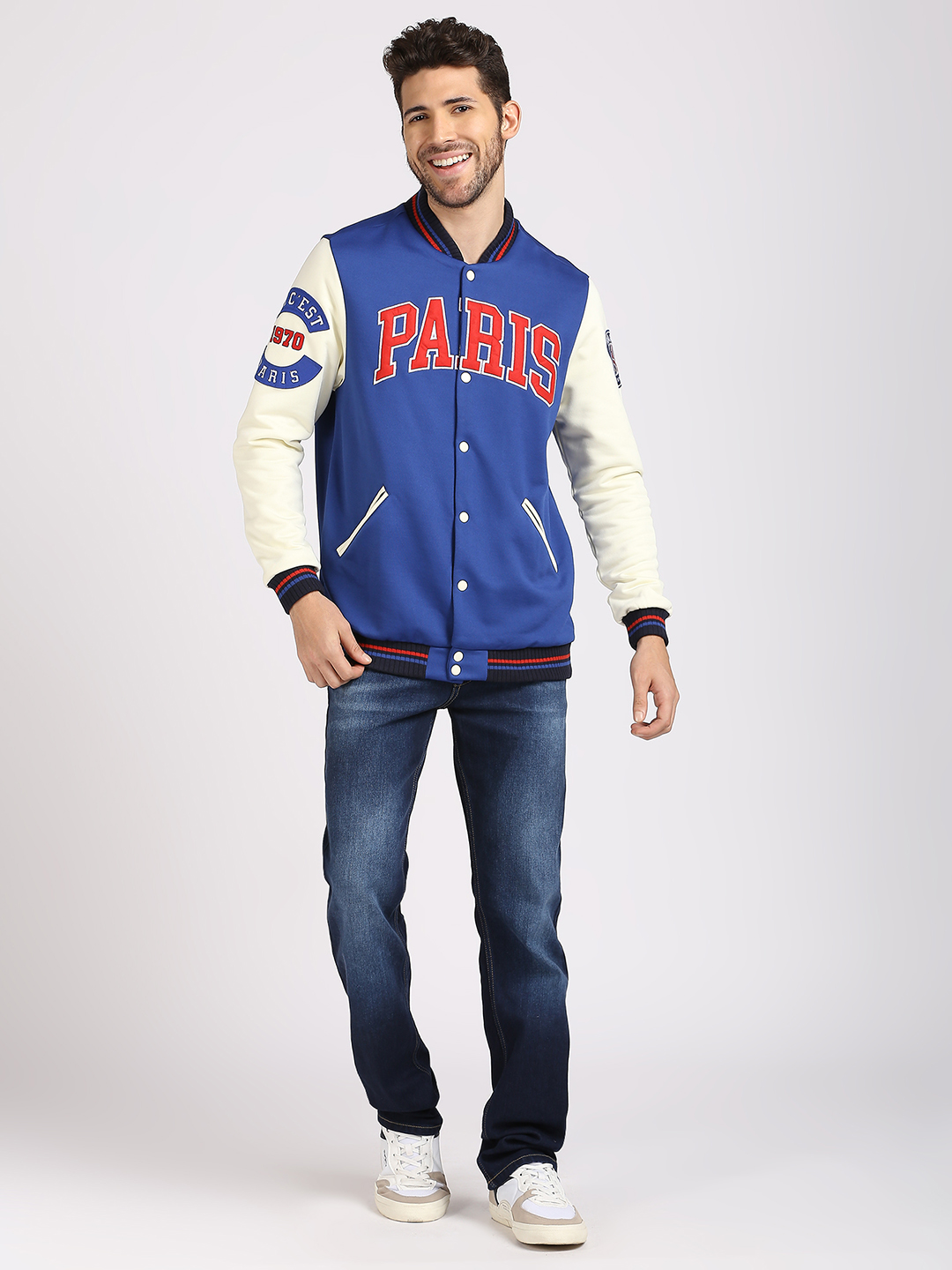 Paris Saint-Germain Men Navy Blue Printed Long Sleeves Letterman Jacket (6)