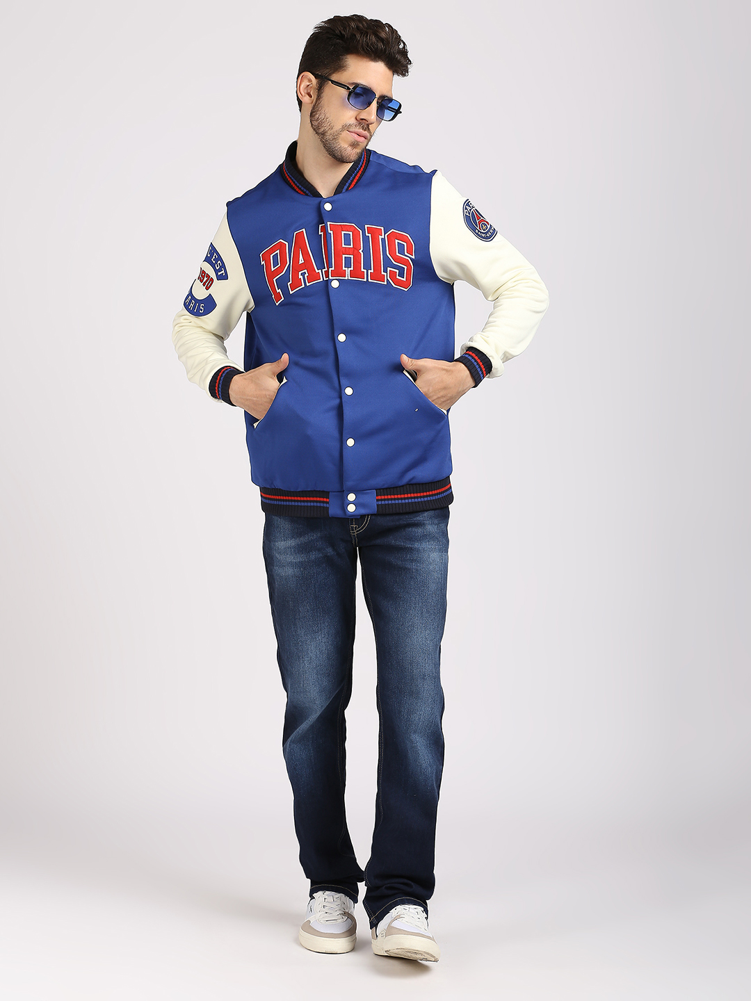 Paris Saint-Germain Men Navy Blue Printed Long Sleeves Letterman Jacket (7)
