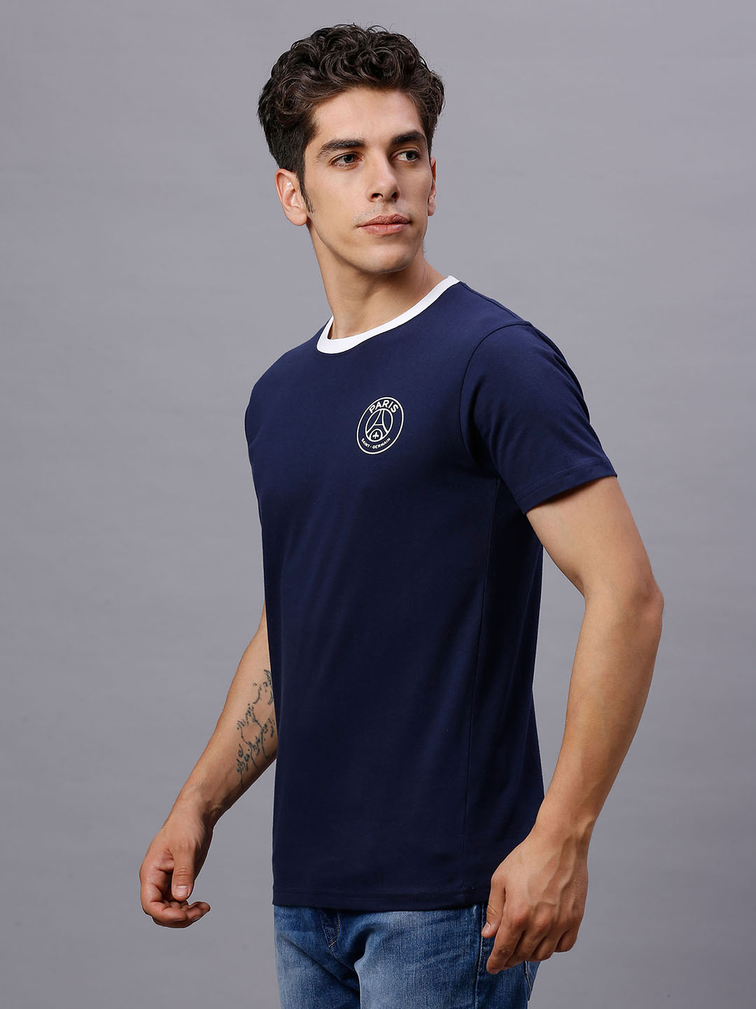 Paris Saint-Germain Men Navy Blue Typography Printed Round Neck Cotton T-Shirt (2)
