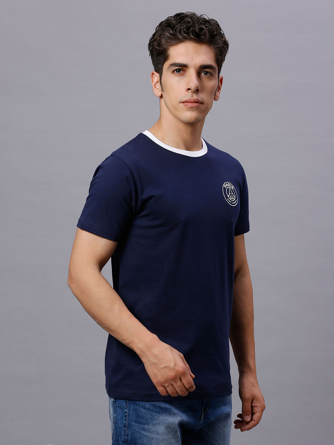 Paris Saint-Germain Men Navy Blue Typography Printed Round Neck Cotton T-Shirt (3)
